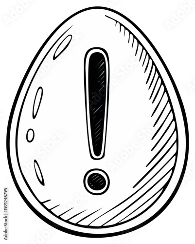 Hand-drawn illustration of an egg shape with an exclamation mark inside