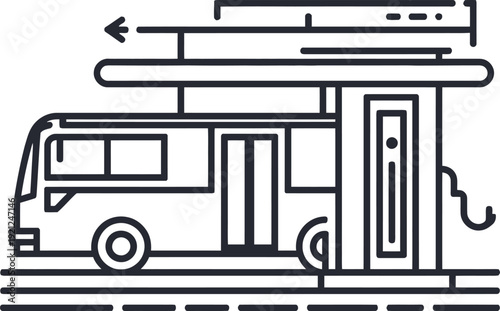 Vector illustration of a bus stop with a bus, isolated on transparent background