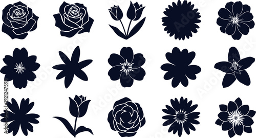 Black and white floral with roses tulips daisies and other flowers