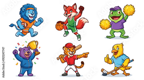 Cartoon Sports Mascots Set – Team Character Illustration Vector