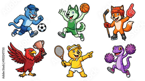 Sports Team Mascot Collection – Energetic Cartoon Character Set