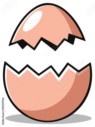 Cracked eggshell cartoon with jagged edges and bright colors ideal for Easter and spring design elements.
