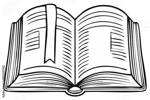 Open book with bookmark illustration drawing art black and white line drawing
