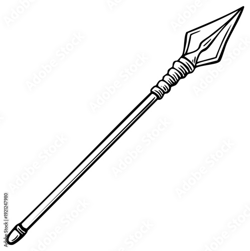 Illustration of a spear with a sharp metal head and wooden shaft for design elements.