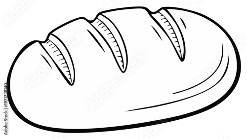 Loaf of bread outline for coloring or drawing a bakery product with cut lines and thick borders