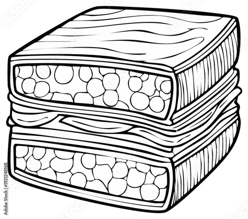 Sketch of a multilayered sandwich with bread, filling, and cheese