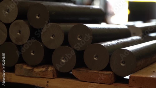 Steel rods in a factory a product of the metallurgical industry