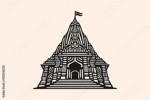 Abstract Indian Temple Architecture Vector Illustration with Flag