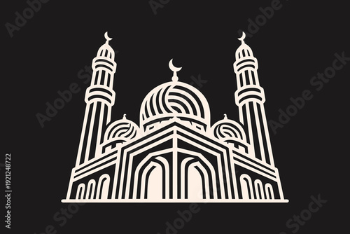 Front View Stylized Mosque Illustration Dome and Minarets