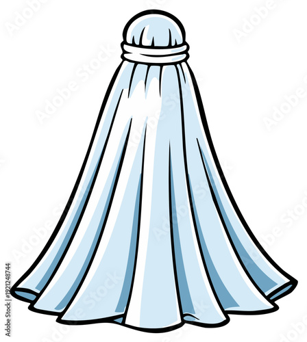 Stylized illustration of a baby's swaddle or bunting in light blue fabric.