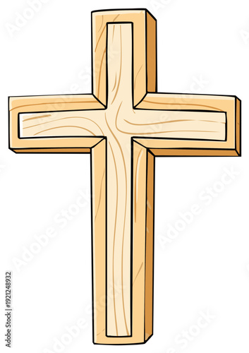 Simple Cartoon Wooden Cross Symbolizes Faith, Sacrifice, and Spiritual Hope