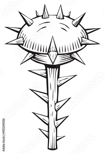 Medieval Spiked Weapon Flail Cartoon Illustration