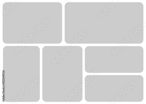 6 Empty geometric photo collage grid rectangle template shape. Modern tiles pattern mosaic for portfolio presentation. Background and photo album for wall mood board.