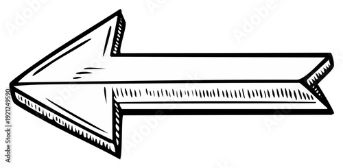 Hand drawn black and white arrow pointing left with shading