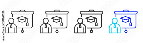 Graduate Pitch Business Icon Set Collection Creative Outline Style for Competence with Multiple Thickness Variations Vector Pack for Professional Design Use