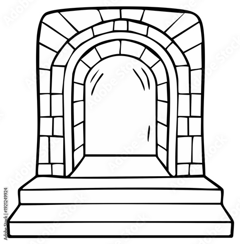 Drawn Stone Archway Entrance with Steps Outline Simple Ancient Building Portal Illustration