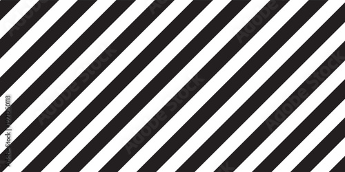 Repeated black diagonal lines on white background. Slanted parallel stripes pattern. Tilted striped print. Angled streaks wallpaper. Abstract minimalistic design. Vector graphic illustration.