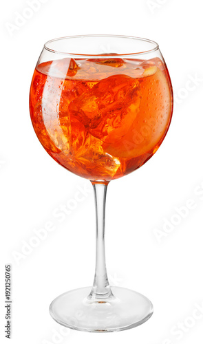 Cold aperol spritz cocktail in glass isolated on white background