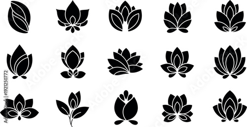 Black and white lotus flower silhouette