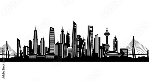 shanghai city skyline silhouette showcasing iconic modern skyscrapers and bridges representing urban development global commerce and future growth