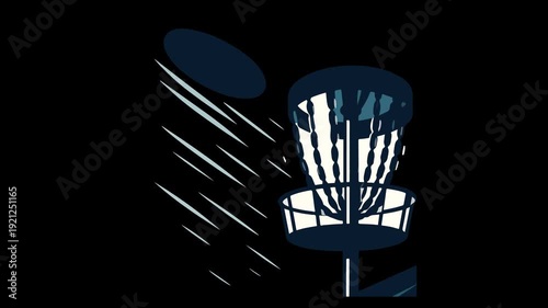 Disc golf basket with flying disc illustration frisbee golf