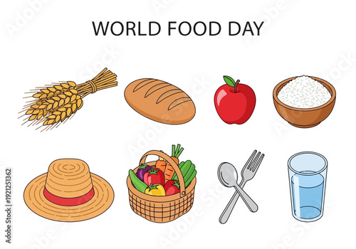 Celebrating World Food Day with a Variety of Food Items and Agricultural Symbols