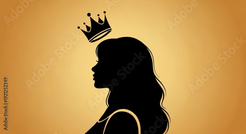 Silhouette of woman wearing crown on golden background royalty luxury