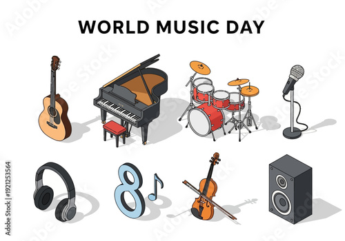 Celebrating World Music Day with a Diverse Collection of Musical Instruments and Audio Equipment