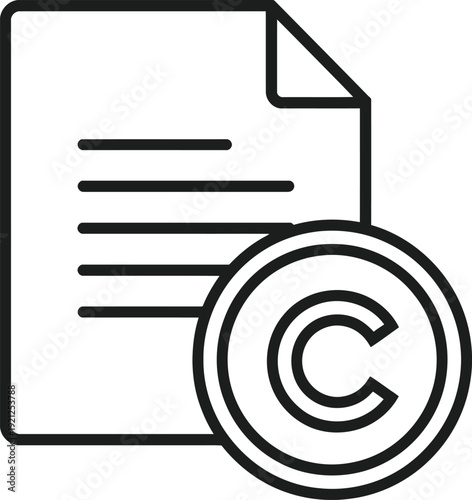 Document and copyright icon in black line style. isolated on White Background
