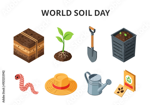 Celebrating World Soil Day Icons Illustrating Soil Health and Agriculture Essentials