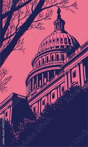 United States Capitol Building in Washington DC with trees.