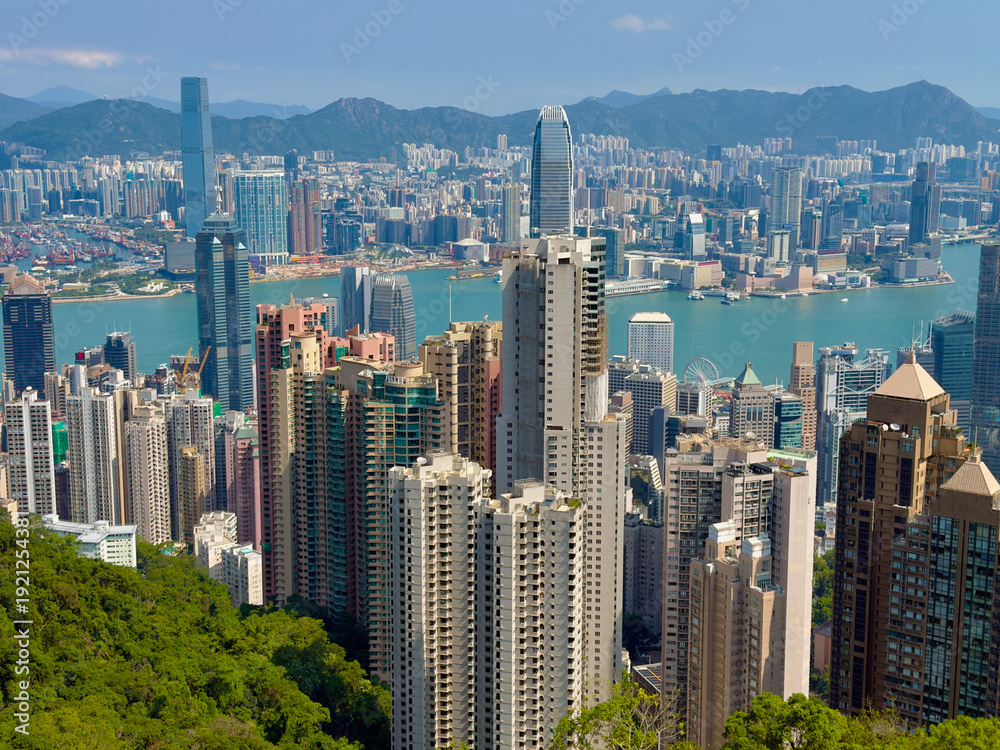 Fototapeta premium View of the skyscrapers of Hong Kong Island from the Peak.