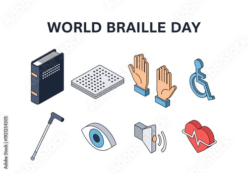 World Braille Day Celebrating Inclusivity with Icons of Accessibility, Education, and Health