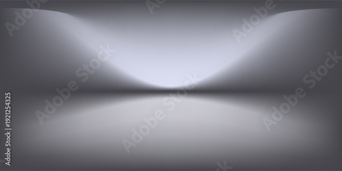 Empty grey studio background. Limbo dark bg. Product studio room. Limbo dark background. Abstract 3d backdrop for presentation. Minimal wall scene. Showcase, promotion display. Vector illustration