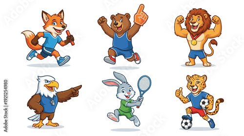 Active Sports Mascots – Cartoon Athletic Character Set