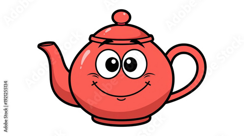 A cute teapot that has eyes and a smile