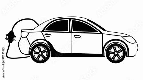 Illustration of a car being refueled at a gas station from a side viewpoint