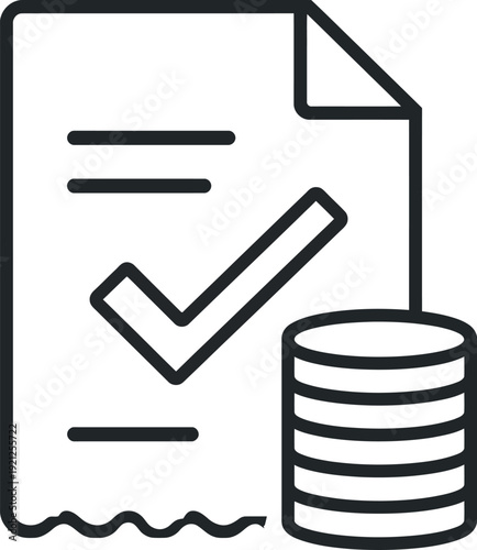 Document checklist icon with database, line style vector graphic isolated on White Background