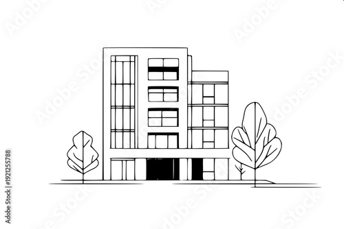 Modern duplex house silhouette, geometric structure, bold solid fill, simple white background, flat illustration