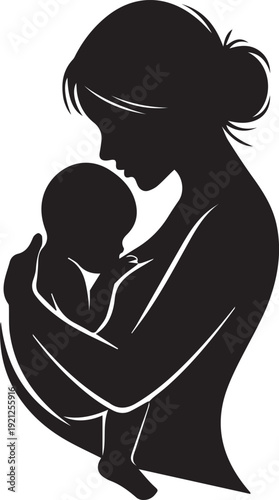 Black silhouette of a mother holding her baby