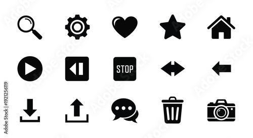 Collection of black icons representing various functions silhouette