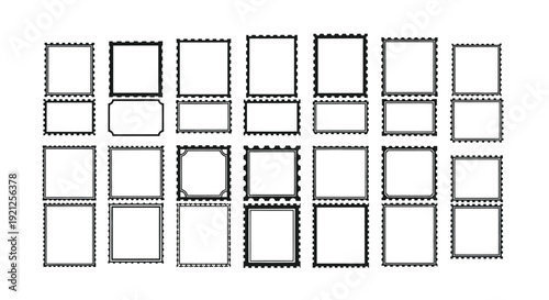 Arrangement of postage stamp frames in a grid layout silhouette
