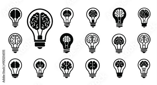 Lightbulbs containing brains a concept of ideas and intelligence silhouette