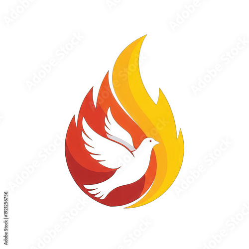 Stylized dove of the Holy Spirit within a flame logo