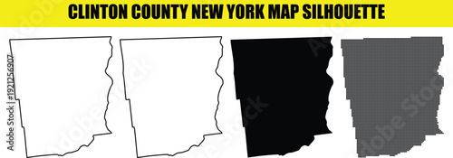 Clinton county new york map silhouette, outline, solid black and dot pattern graphic