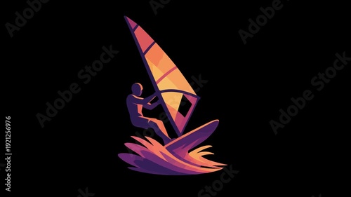 Sunset Windsurfer Silhouette with Purple Waves windsurfing