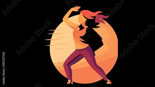 Woman Dancing with Abstract Sun Background photo image