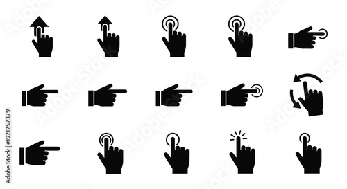Various black hand gestures pointing in different directions silhouette