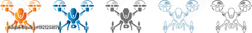 Drone icons set in various colors and styles flat design vector illustration