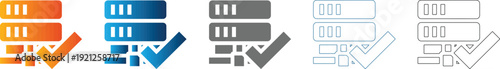 Server Database Approved Checkmark Icons Set flat design vector illustration